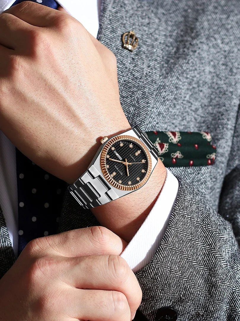 Роскошные мужские часы черные зеленые золотые кварцевые наручные классический