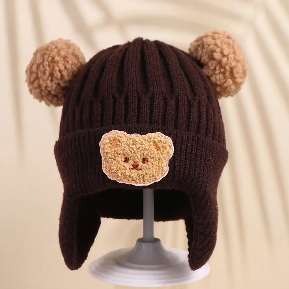 

Зимняя детская Шапка-бини с мультяшным медведем, вязаная шапка для маленьких мальчиков и девочек, милые корейские теплые детские вязаные шапки