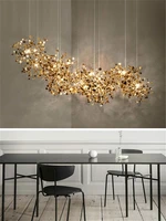nordic modern personality stainless steel chrome leaf led chandelier living room lamp bar table lamp dining room chandelier