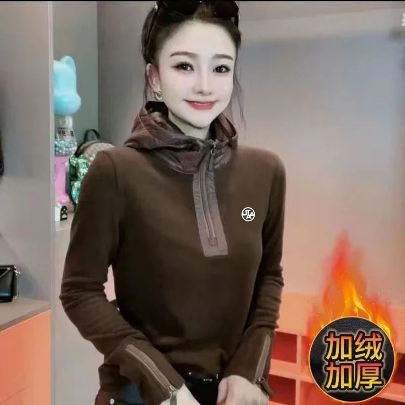 

Golf Wear Autumn/Winter New Women's UTAA Golf T-shirt Fashion Versatile Solid Color Hooded Pullover Thickened Warm Casual Tops