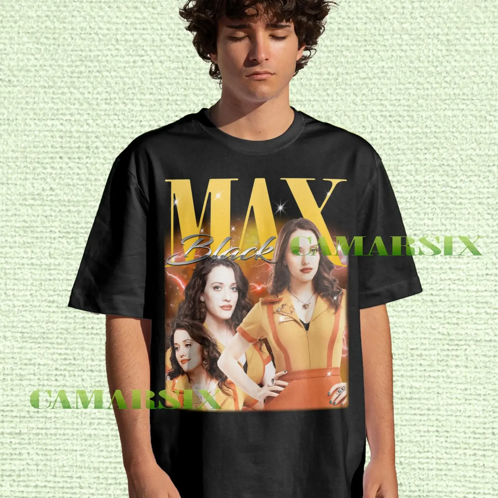 Фото Винтажная футболка Max Black 90s Bootleg в стиле ретро, с принтом Maxine George из сериала 2 Broke Girls, повседневная, винтажная, с эффектом потертости, дышащая. №1