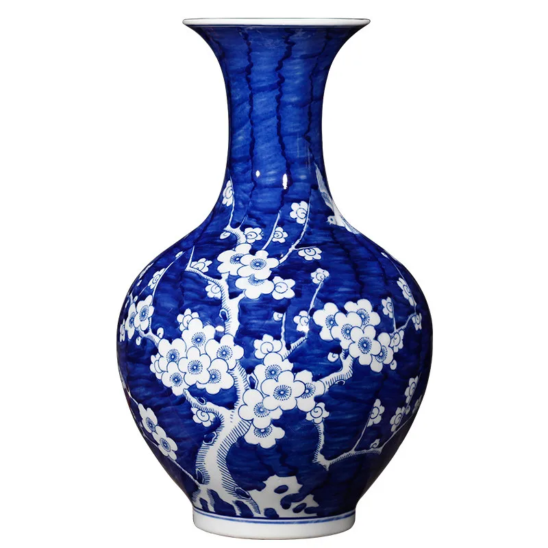 

Classic Chinese Style Hand Painted Blue and White Porcelain Plum Blossom Home Decoration Flower Vase