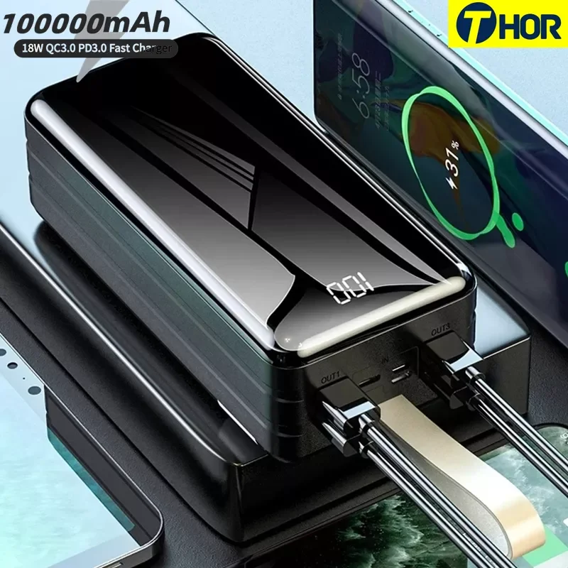 

Внешний аккумулятор с 4 USB-портами, 100000 мАч