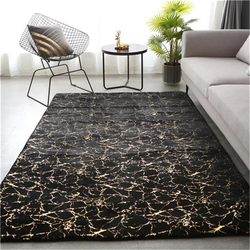 

Faux Rabbit Fur Area Rug Crack Gold Foil Print Carpets Living Room Home Decor Fluffy Bedside Floor Rugs Large Kids Play Mat