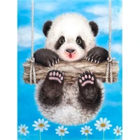 unisonju diy diamond painting animal panda swinging on a swing embroidery full square round diamond cross stitch home art decor