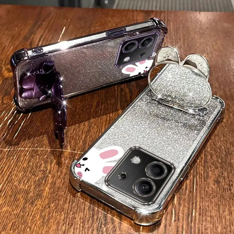 Redmi Note 13 подушка безопасности с блестящим зеркалом и кроликом чехол-держатель для