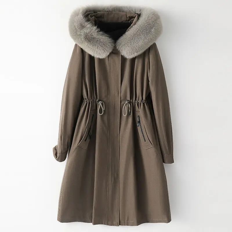 Fox Fur Collar Parker 2022 New Detachable Rabbit Fur Liner Fashion Hooded Winter Long Fur Coat for Women