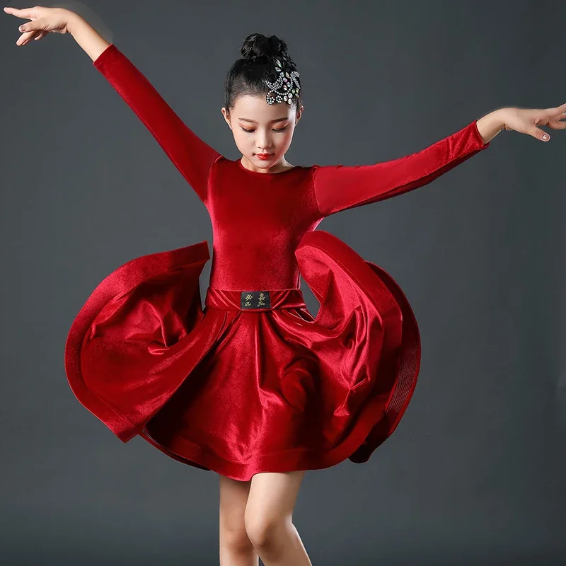 Костюм для латинских танцев девочек весенне-осеннее платье тренировочный костюм