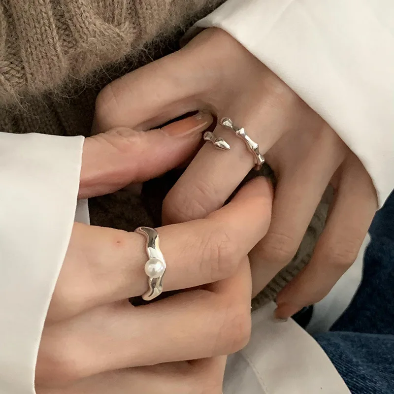 

VENTFILLE Silver Color Bamboo Knot Ring For Women Girl Irregular Pearl Fashion Jewelry Birthday Gift Dropshipping