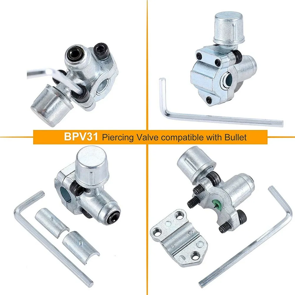 

R134A AC Recharge Hose W/ Gauge BPV31 Bullet Piercing Tap Valve Core Adapter Kit 1/4” To 1/4” Adapter With Valve Core