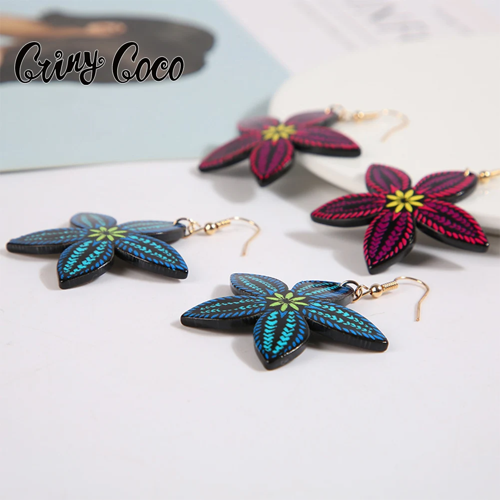 

Cring Coco Woman Guam Samoan Earring Polynesian Hawaiian New Zealand Jewelry Acrylic Earrings Plumeria rubra Earrings for Women