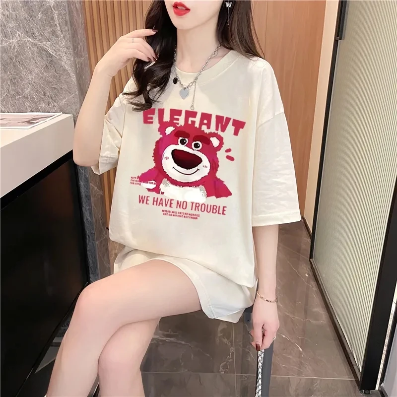 

Hello Kitty Y2k T-Shirt Doraemon Tops Sanrio Cartoon Loose Print Shirt Cotton Short-Sleeve Clothes Bear 4XL Oversized Women Goth