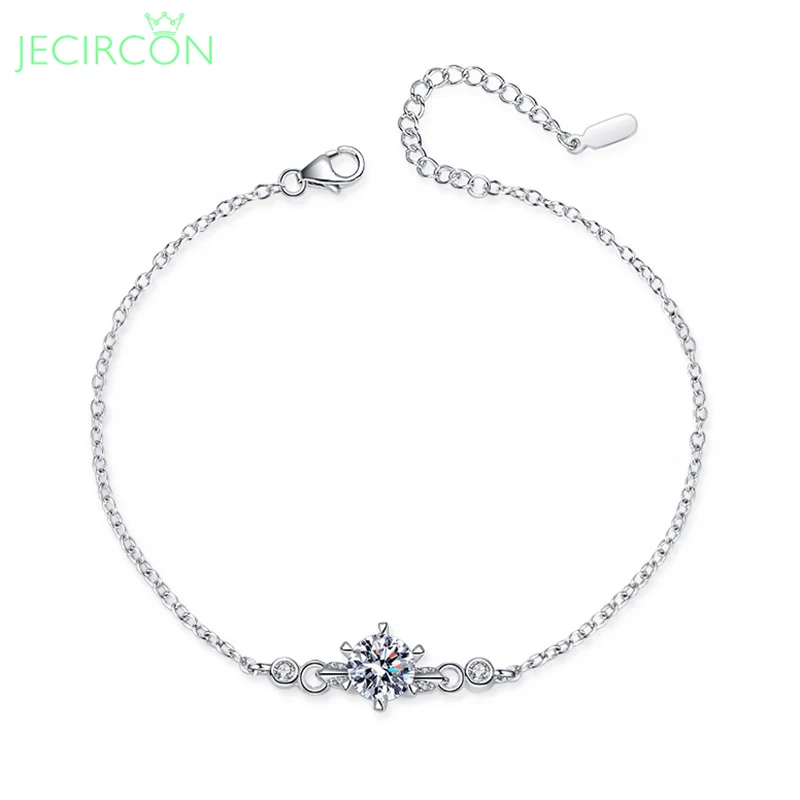 

JECIRCON 1ct Moissanite Bracelet Simitation Diamond 925 Sterling Silver Jewelry for Women 6-claw PT950 Gold-plated Accessories