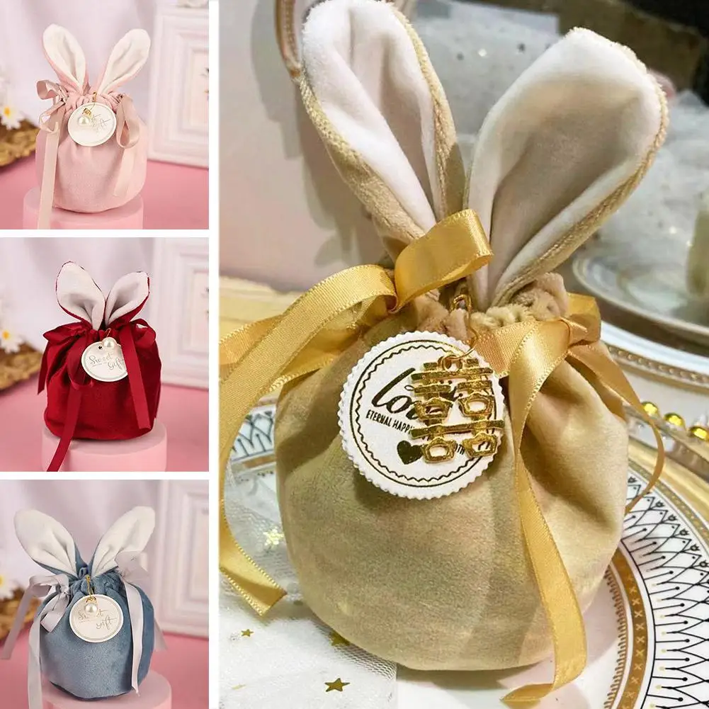 

Christmas Bunny Rabbit Bags Ears Velvet Bag Gift Box Sugar Box Wedding Decor Box Birthday Creative Candy Cute Party Bags A6M7