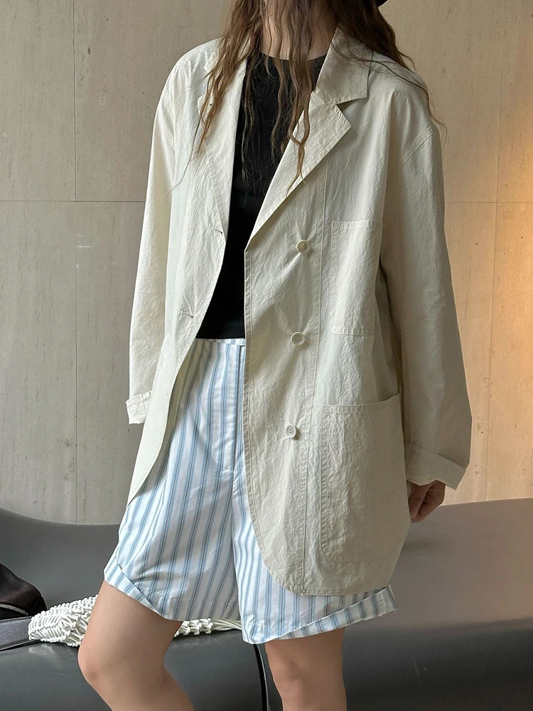 [EAM] Женский абрикосовый тонкий хлопковый элегантный пиджак большого размера