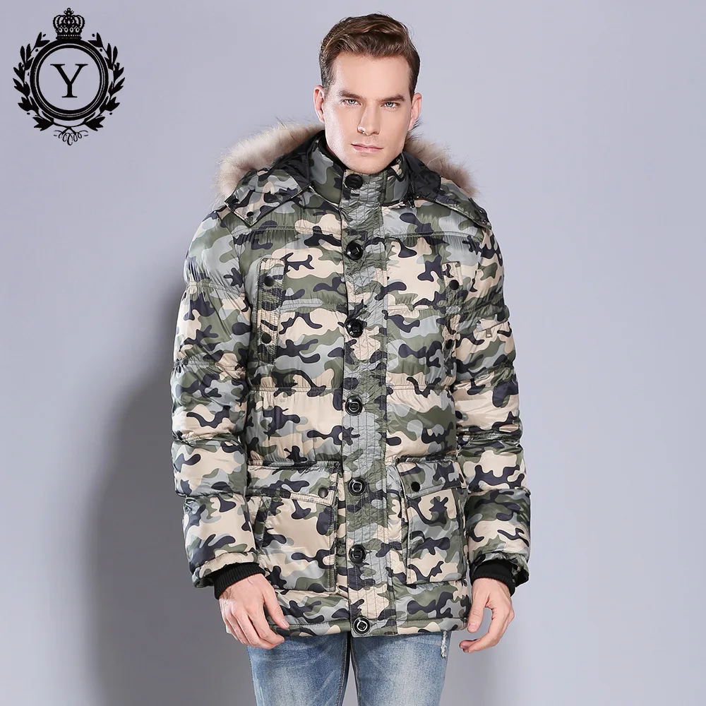 

Warm Parka Mens Sustans Padded Long Coat Winter Zipper Hooded Fur Collar Camouflage Colour Cotton-padded Clothes Jacket