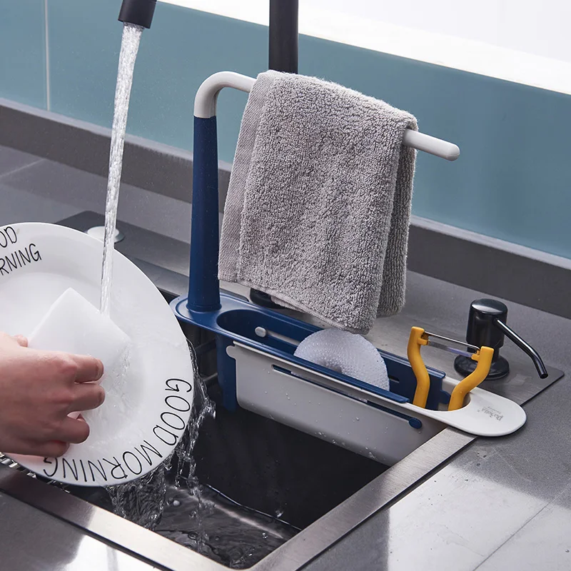 

Kitchen Telescopic Sink Shelf Kitchen Sinks Organizer Soap towel Sponge Holder Drain Rack Storage Basket Gadgets Accessories