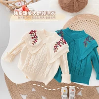 2022 autumn new fashion children long sleeves sweater baby boy embroidery flower knitted shirt kid girl pure color tops clothes