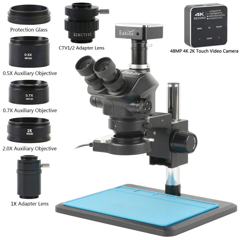 

3.5-100X Zoom Trinocular Stereo Microscope Set + 2K 4K 48MP 55MP HDMI USB Type-c PC Video PCB IC Soldering Repair C mount Camera