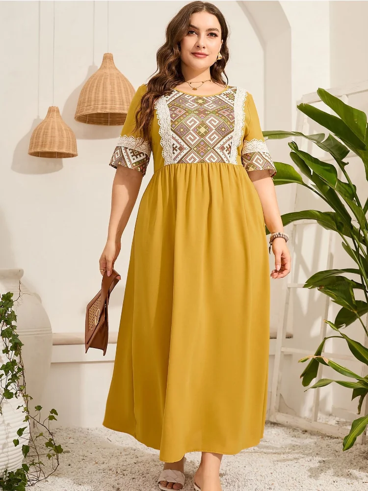 East Station temperament plus size long skirt cover belly printing plus size women printing female