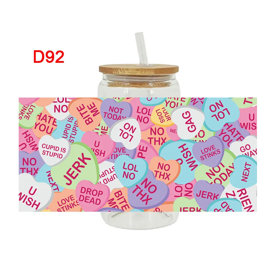 Наклейки для трансфера UV DTF обертки чашек День Святого Валентина печать стекла