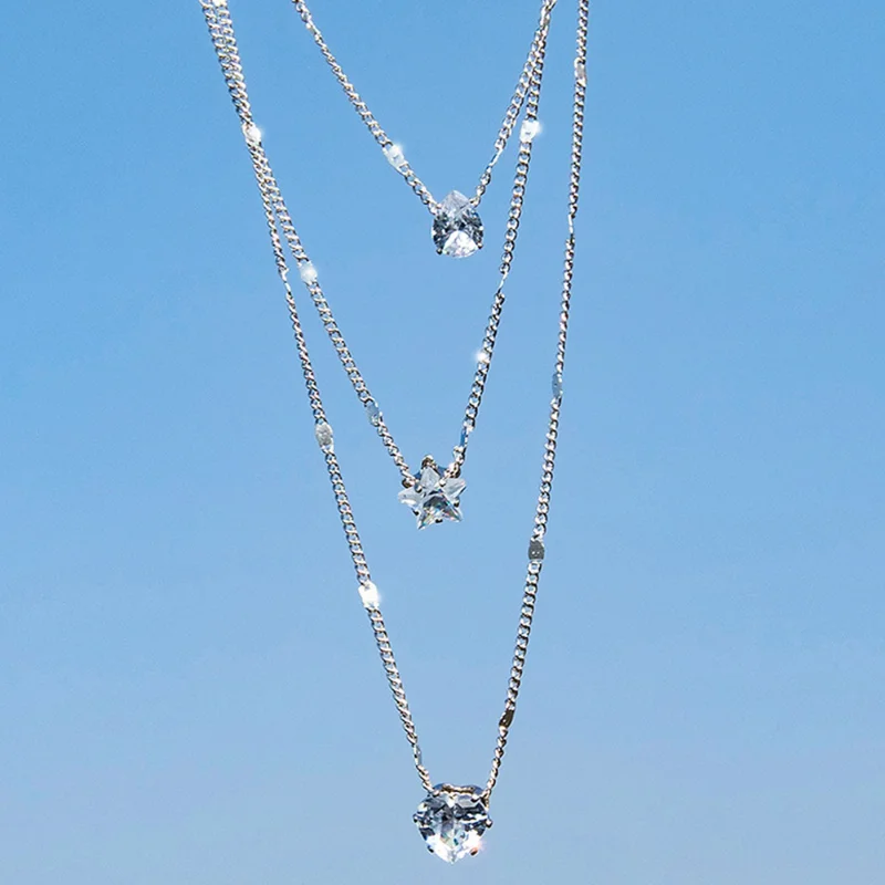 

Zircon Chokers Vintage Multi Layer Star Heart Pendant Necklace Simple Water Drop Women Clavicle Chain Elegant Necklaces Jewelry
