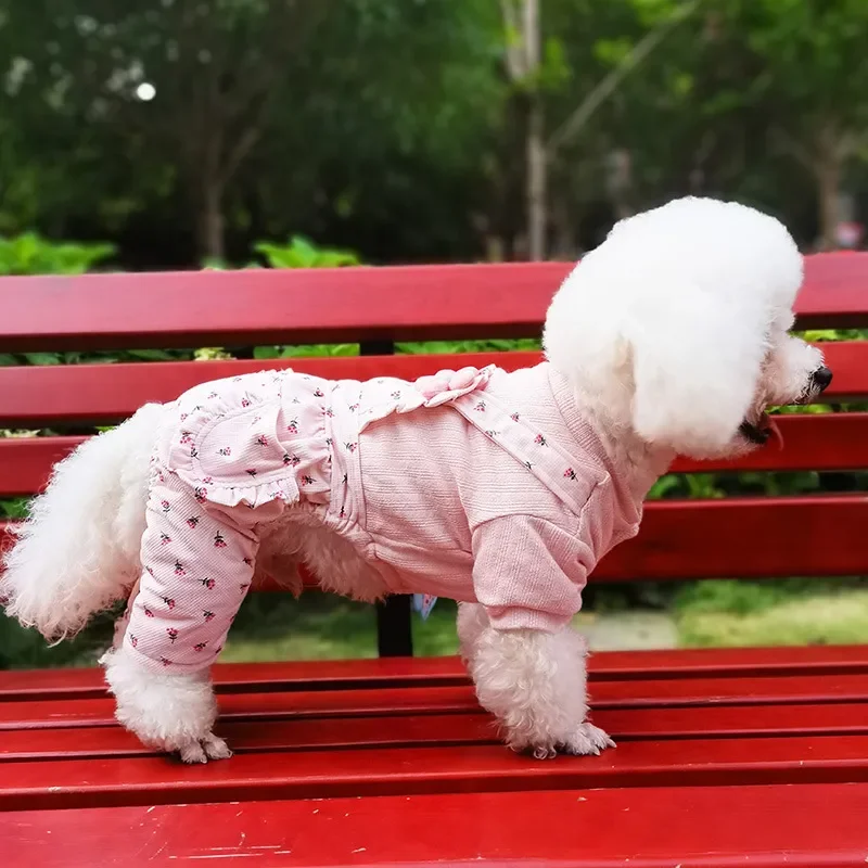 Комбинезон для собак с цветочным рисунком куртка щенков зимняя одежда домашних