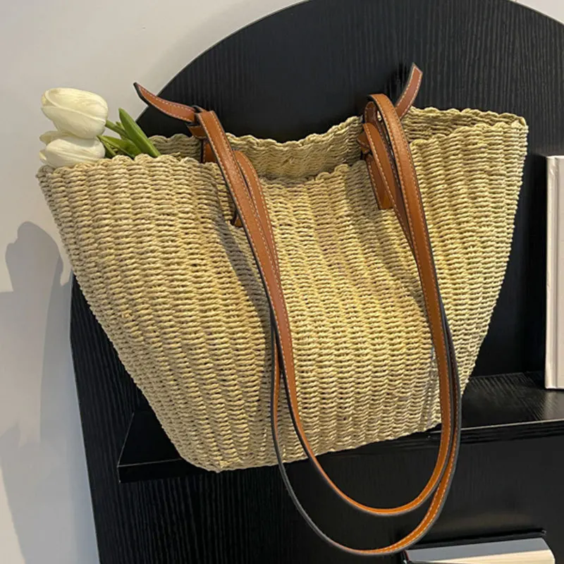 

Плетеная соломенная женская сумка-тоут 2023, женские роскошные сумки, дизайнерские женские сумки ручной работы на плечо, богемная Женская пля...