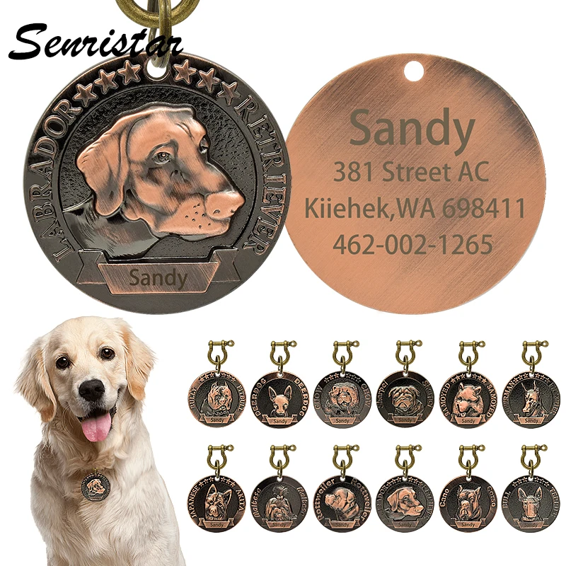 

Personalized Vintage Relief Bronze Dog Tag Custom Engraved Dog ID Name Tags For Small Medium Large Dog Labrador Bulldog Samoyed