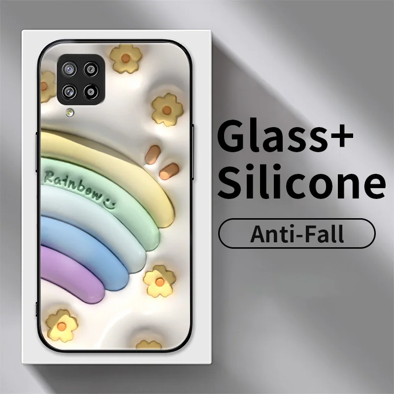 

Glass Phone Case for Samsung Galaxy A42 M42 5G A50 A51 A52 A52S A53 A60 A6 A6 Plus A70 A70S A71 A72 Cases Blossom Rainbow Cover