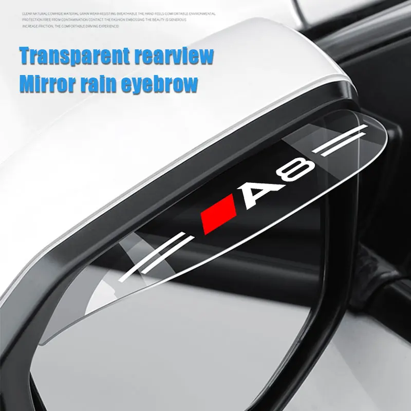 

2Pcs For Audi A8 Logo Flexible PVC Rearview Mirror Rain Shade Rainproof Blades Back Rain Eyebrow Cover Auto Accessories