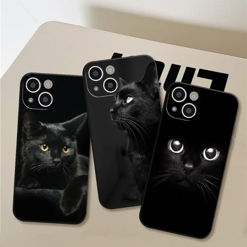 

Black Cat Staring Eye Phone Case for Iphone 14 11 12 Pro 8 7 Plus X 13 Pro MAX SE2020 XR XS RICCU Soft Covers