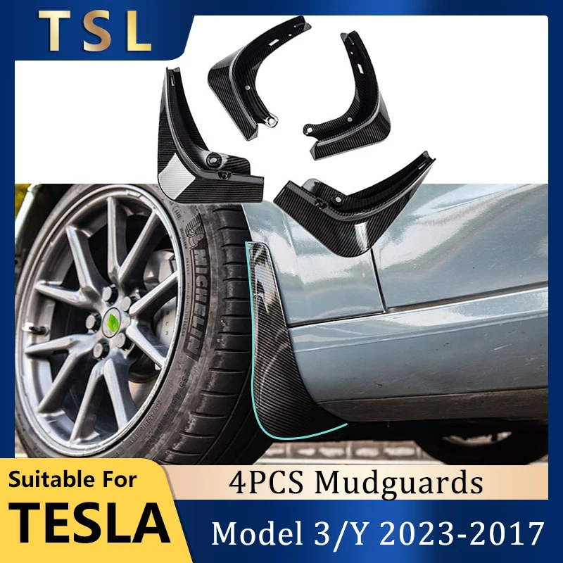 

For Tesla Model 3 2018 Splash Guards 4PCS/Set ABS Carbon Fiber Pattern Mud Flaps Fender Model Y 2023 2022 2021 2020 Accessories