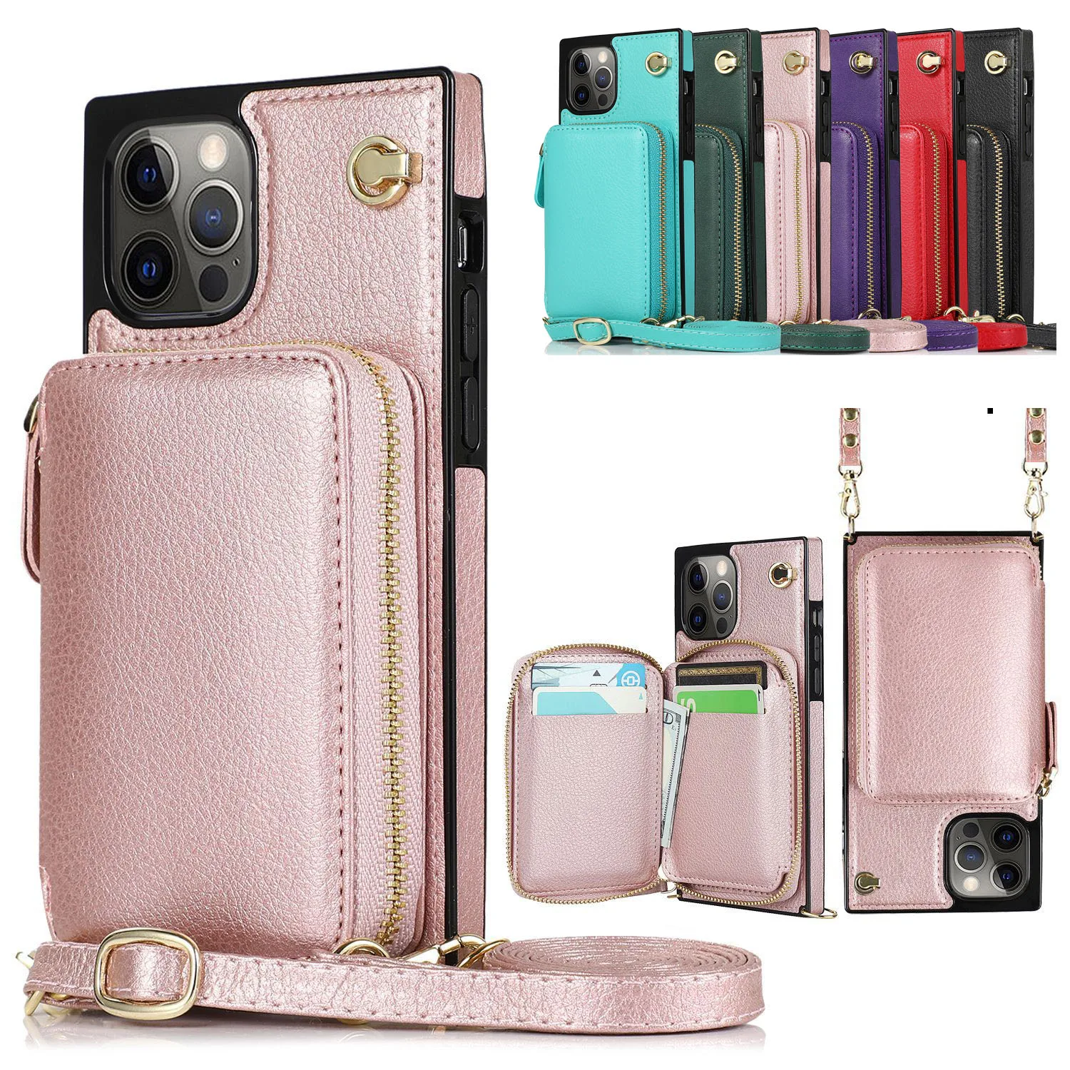 Wallet Phone Bag for iPhone 13 Pro Max 12 Mini Multifunction Zipper Case For iPhone XS Max XR Portable Shell Cover With Stand