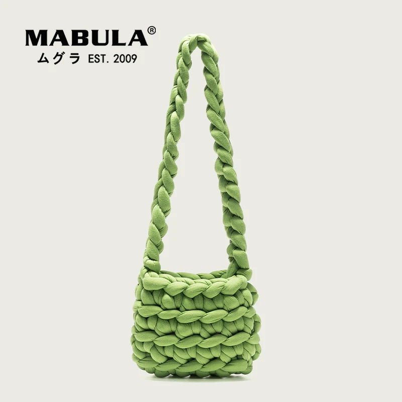 

MABULA Crochet Cotton Padded Shoulder Bags Eco Friendly Handwoven Simple Women Crossbody Bag Knitting Casual Small Totes Purses