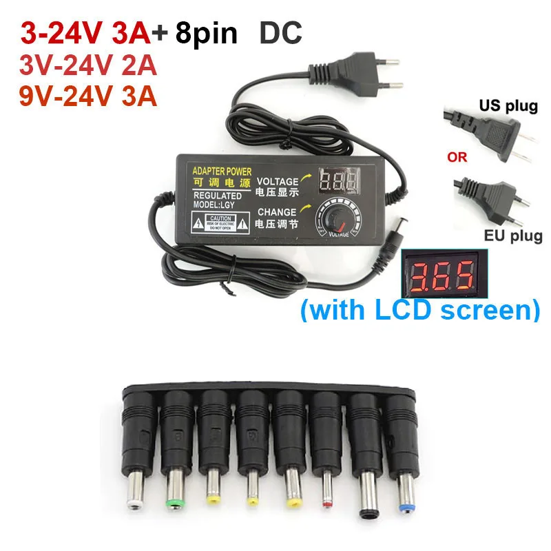 100-240 В переменного тока в постоянный ток 9 12 24 1A 2A 3A Регулируемый импульсный