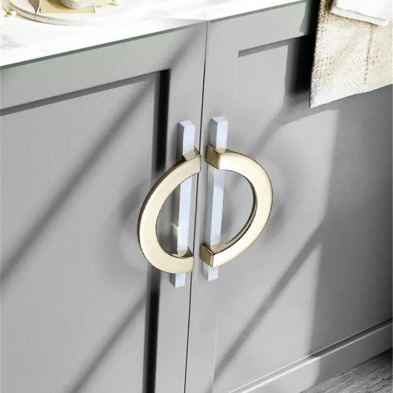 

KK&FING Luxury White Gold Cabinet Door Handles Zinc Alloy Drawer Knobs Cupboard Bedside Cabinet Locker Pulls Furniture Hardware