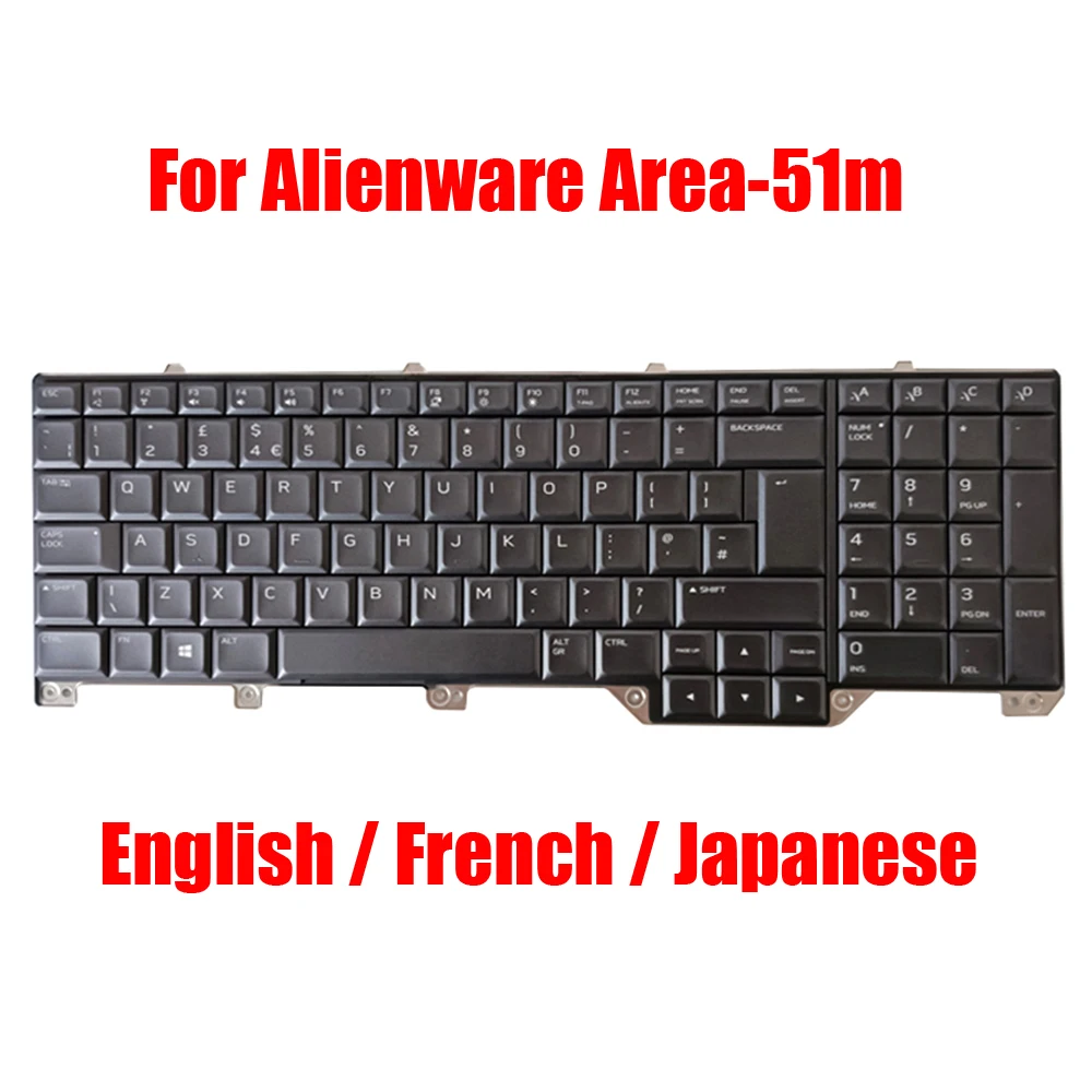 US JP FR Laptop Keyboard For Alienware Area-51m A51M English French Japanese Black With Backlit New