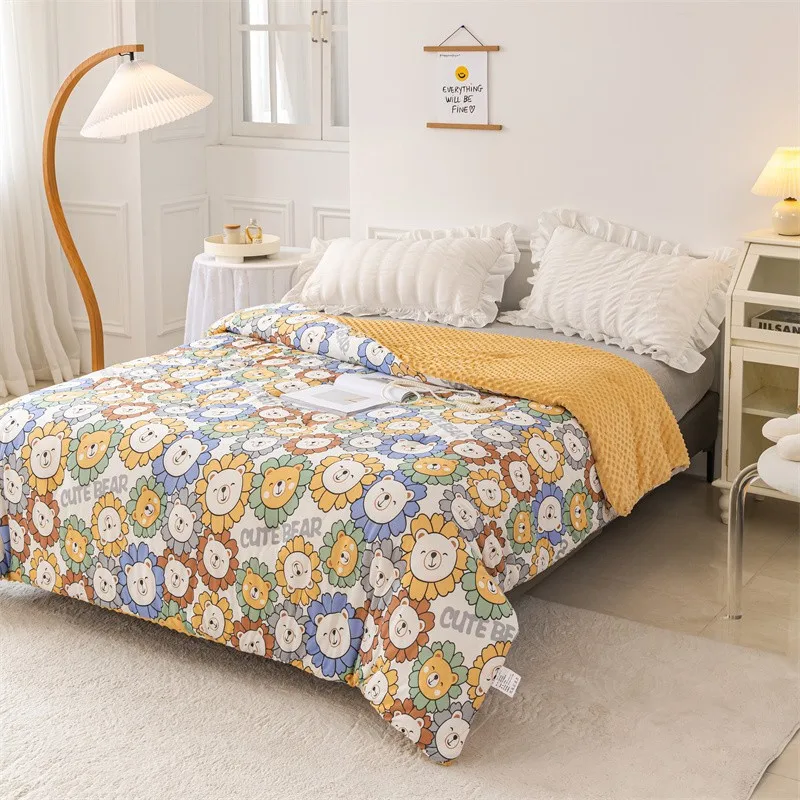 

Одностороннее трикотажное хлопковое детское одеяло из кораллового флиса с мультяшным рисунком, теплое односпальное и Двухспальное одеяло,...