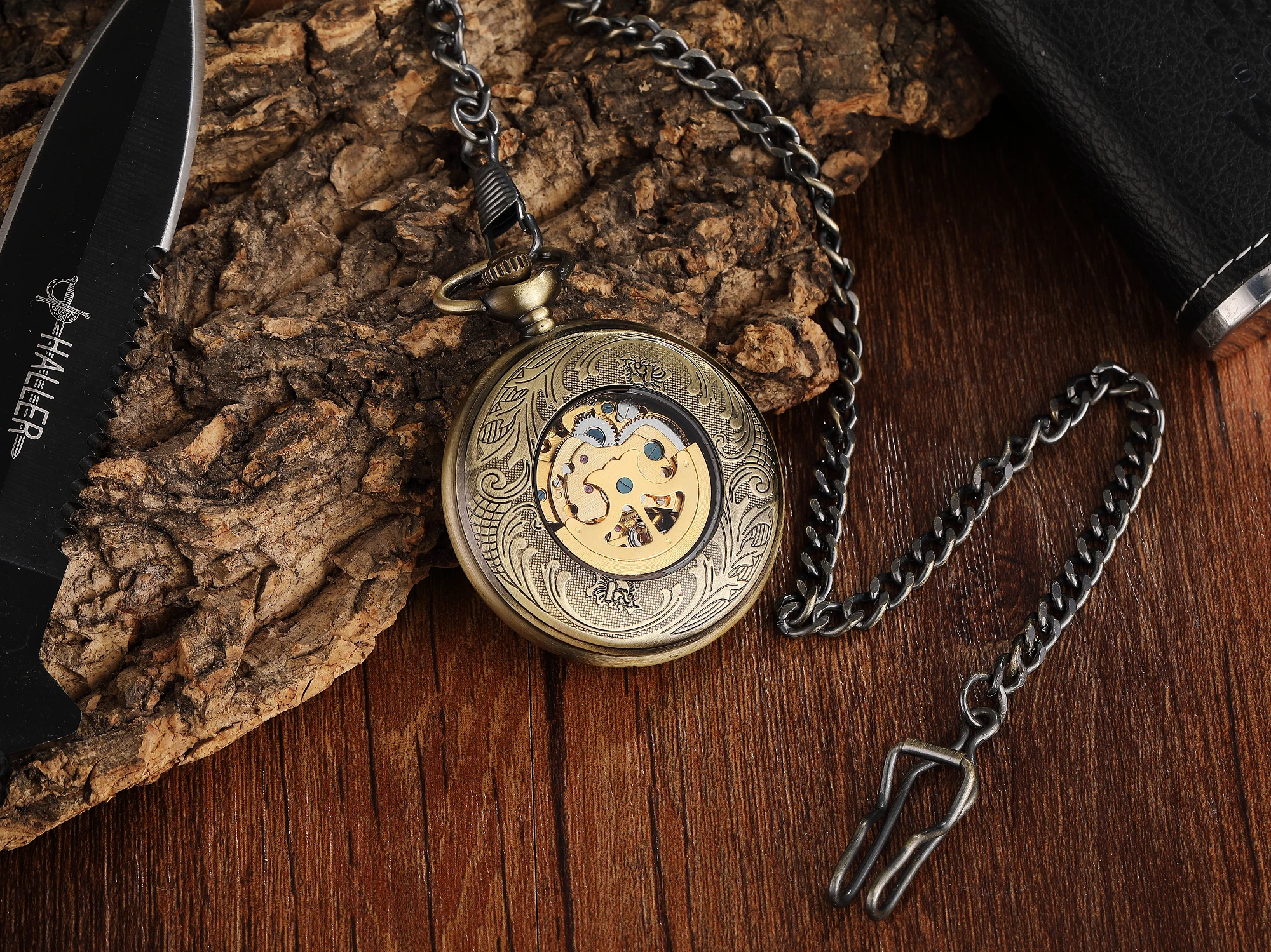 Retro Pocket Watch Antique Steampunk Vintage Roman Numerals Automatic Mechanical Men Watches Necklace Clock Chain Reloj Hombre