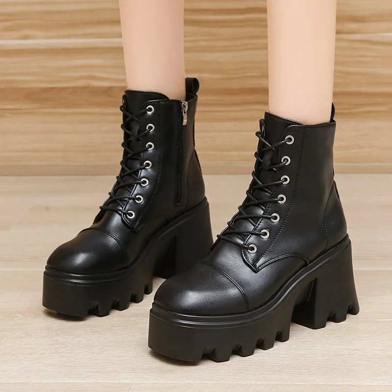 

2022 Women's Boots Black Ankle Boots Square Heel Square Toe Zipper Thick-soled Comfortable Street Jungle Boots Women's Shoes