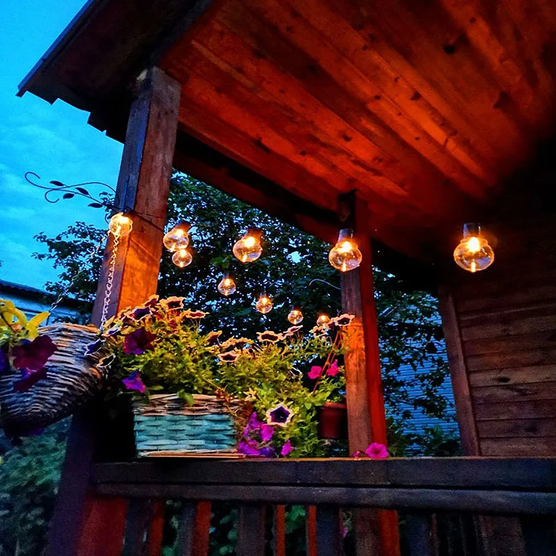 

Настенная лампа на солнечной батарее, 2,5 м, 5 м светильник щение для крыльца, уличное садовое украшение, водонепроницаемые светодиодные лампочки с круглыми лампочками, светильник рлянда на свадьбу, Рождество