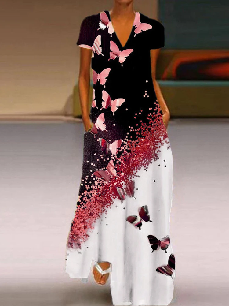 Женское винтажное платье с коротким рукавом элегантное свободное средней длины