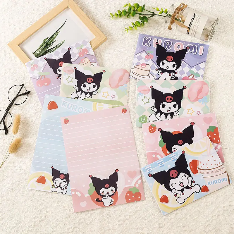 

Kawaii Sanrioed Greeting Card Cartoon Cute Kuromi Anime Series Creative Envelope Letter Set Office Memo Plush Toy Gift