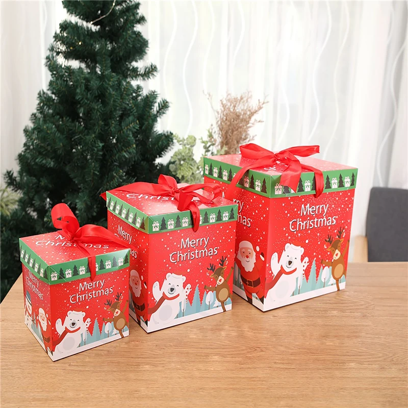 

Рождественская Подарочная коробка с Санта-Клаусом, украшения, рождественские подарочные коробки с имитацией рождественской елки, украшение, сцена, подвеска на елку