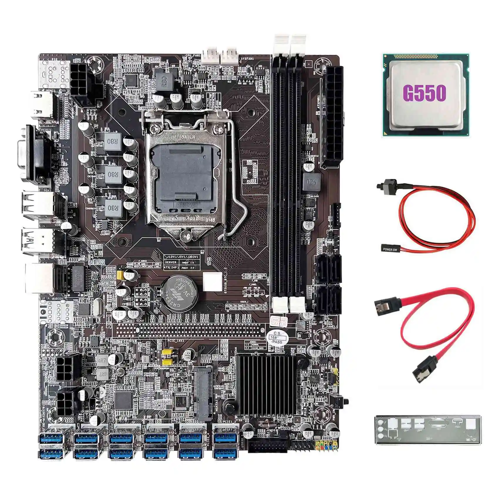 

B75 12USB BTC Mining Motherboard+G550 CPU+SATA Cable+Switch Cable+Baffle 12XUSB3.0 B75 ETH Miner Motherboard