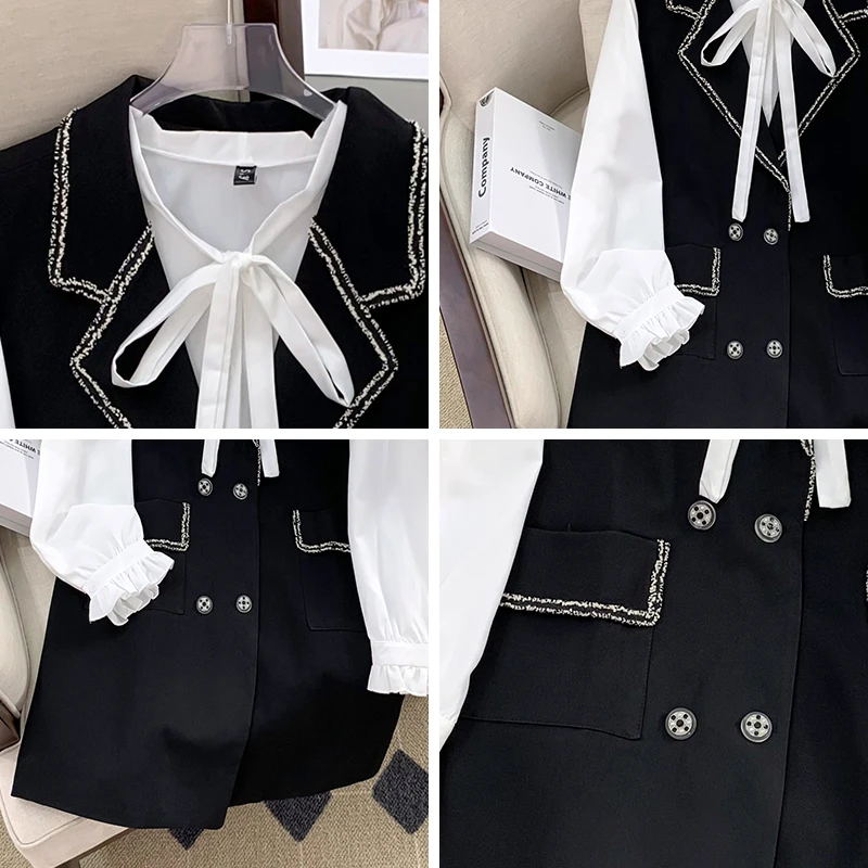 Женский жаккардовый костюм элегантный пиджак и белая рубашка комплект из двух