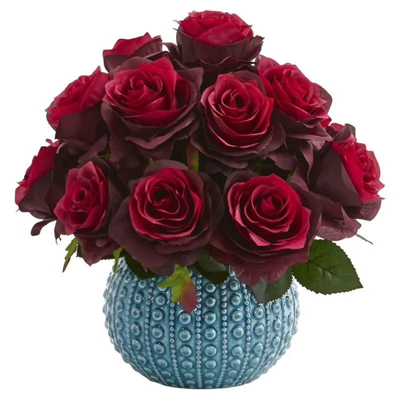 

Lovely Rose Artificial Flower Arrangement in Stylish Blue Ceramic Vase - Perfect Gift for Home Decoration, Special Occasions and