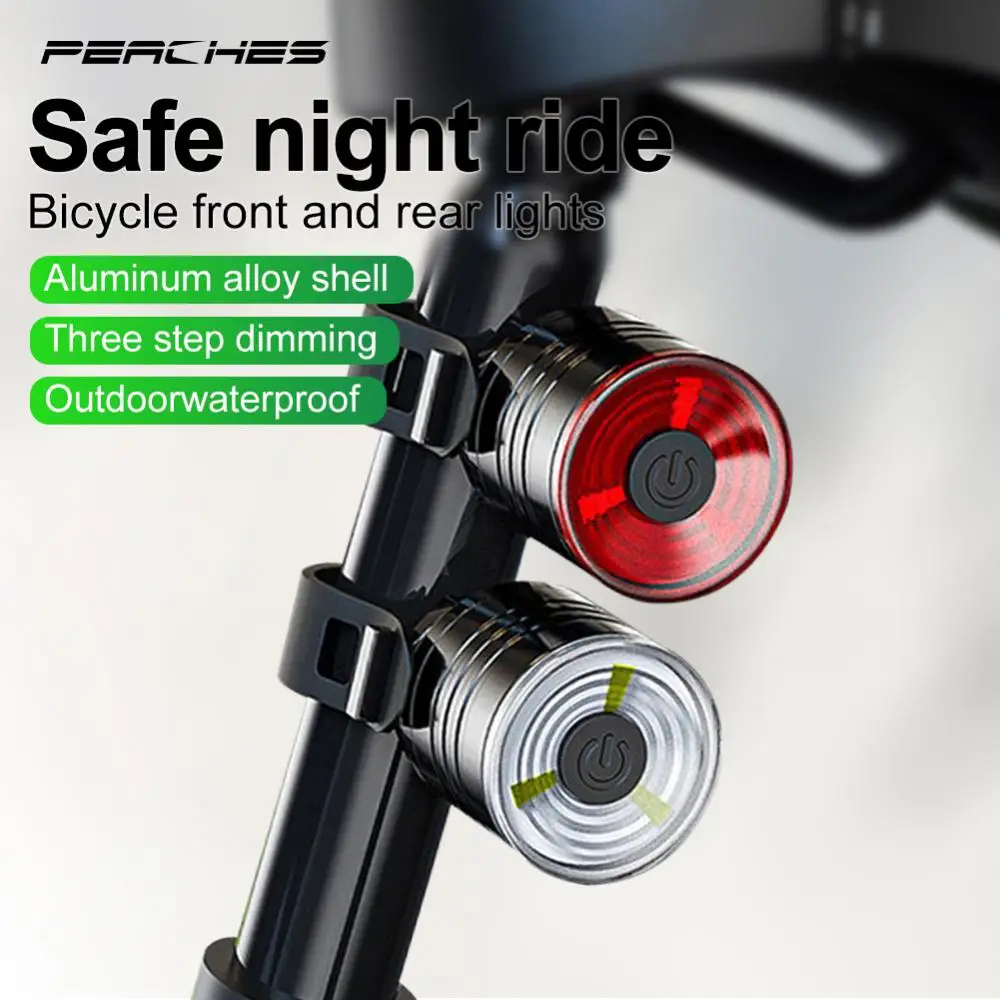 

Bike Front Rear Light Taillight 200lm Cycling Night Riding Safety Warning Light Aluminum Alloy Bicycle LED Lamp Emergency Lamp