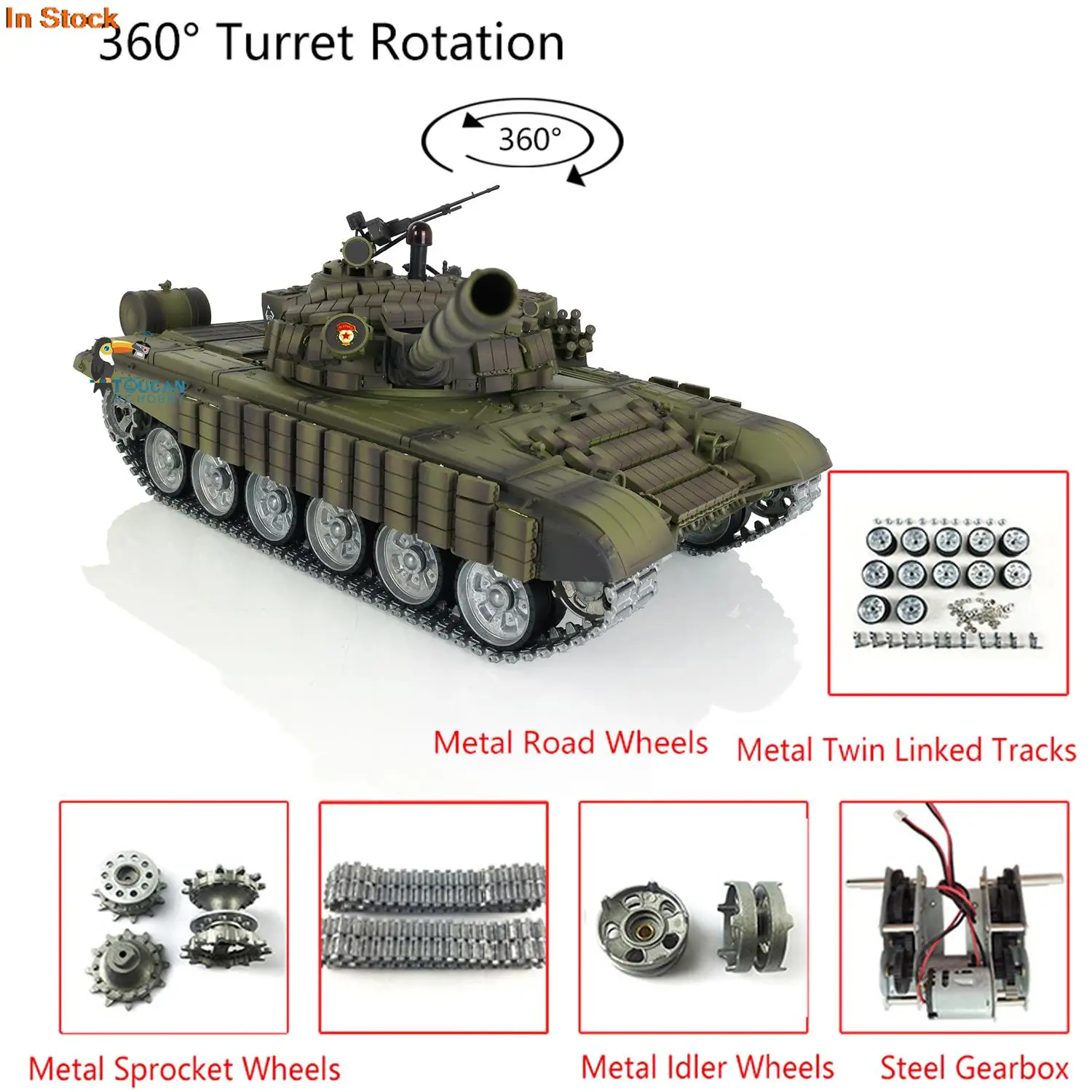 

Pro Heng Long Military RC Battle Tank 1/16 Soviet T72 TK7.0 Wireless Electric Toys 360° Rotate Metal Tracks Armor Smoke TH20575